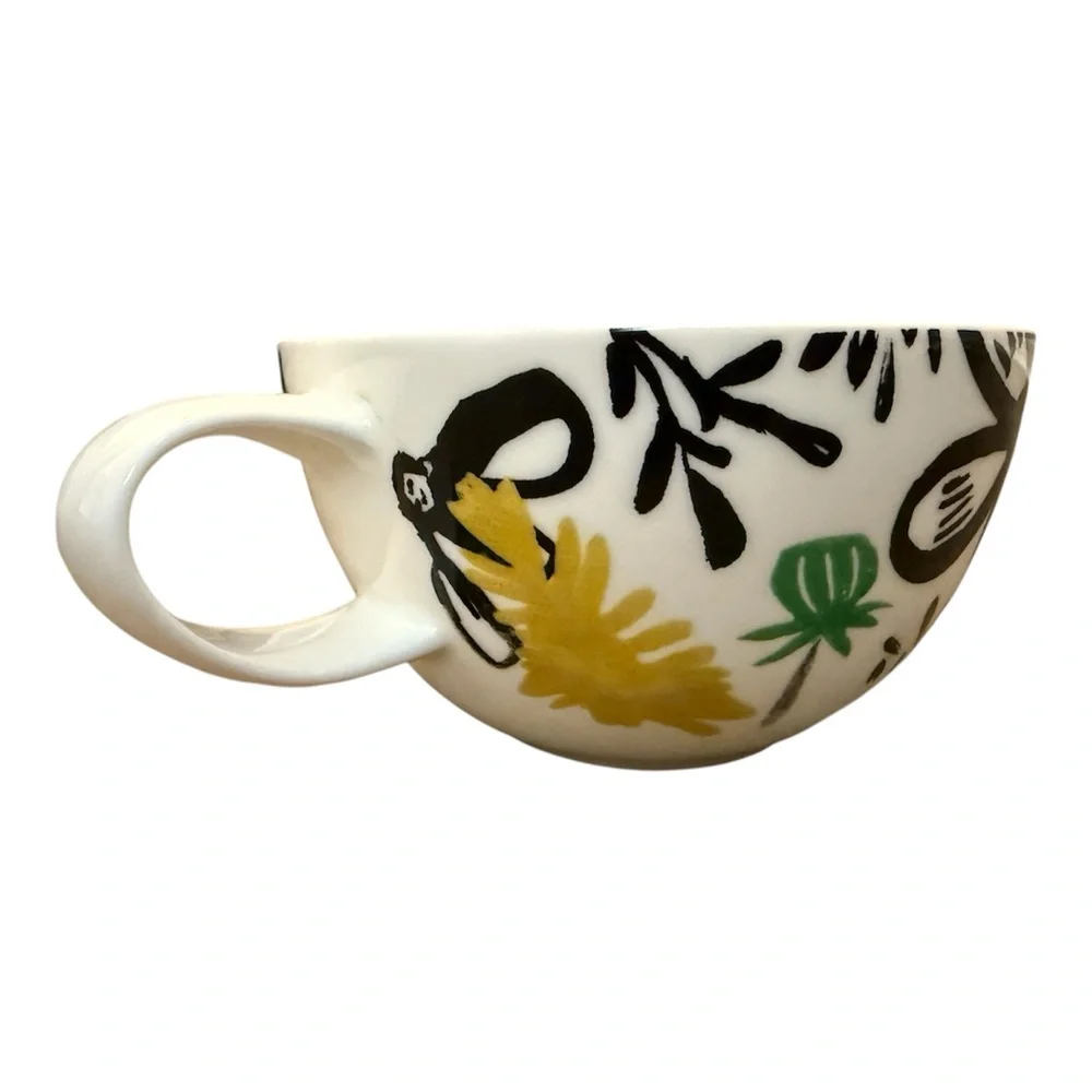 Crate & Barrel 2014 Floral Mug Abstract Chic Coffee Cup Minimalist Black Yellow